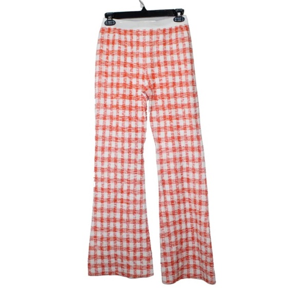 Vintage 70s Courreges Hyperbole womens pants size 0 orange gingham flare mod - Picture 1 of 9